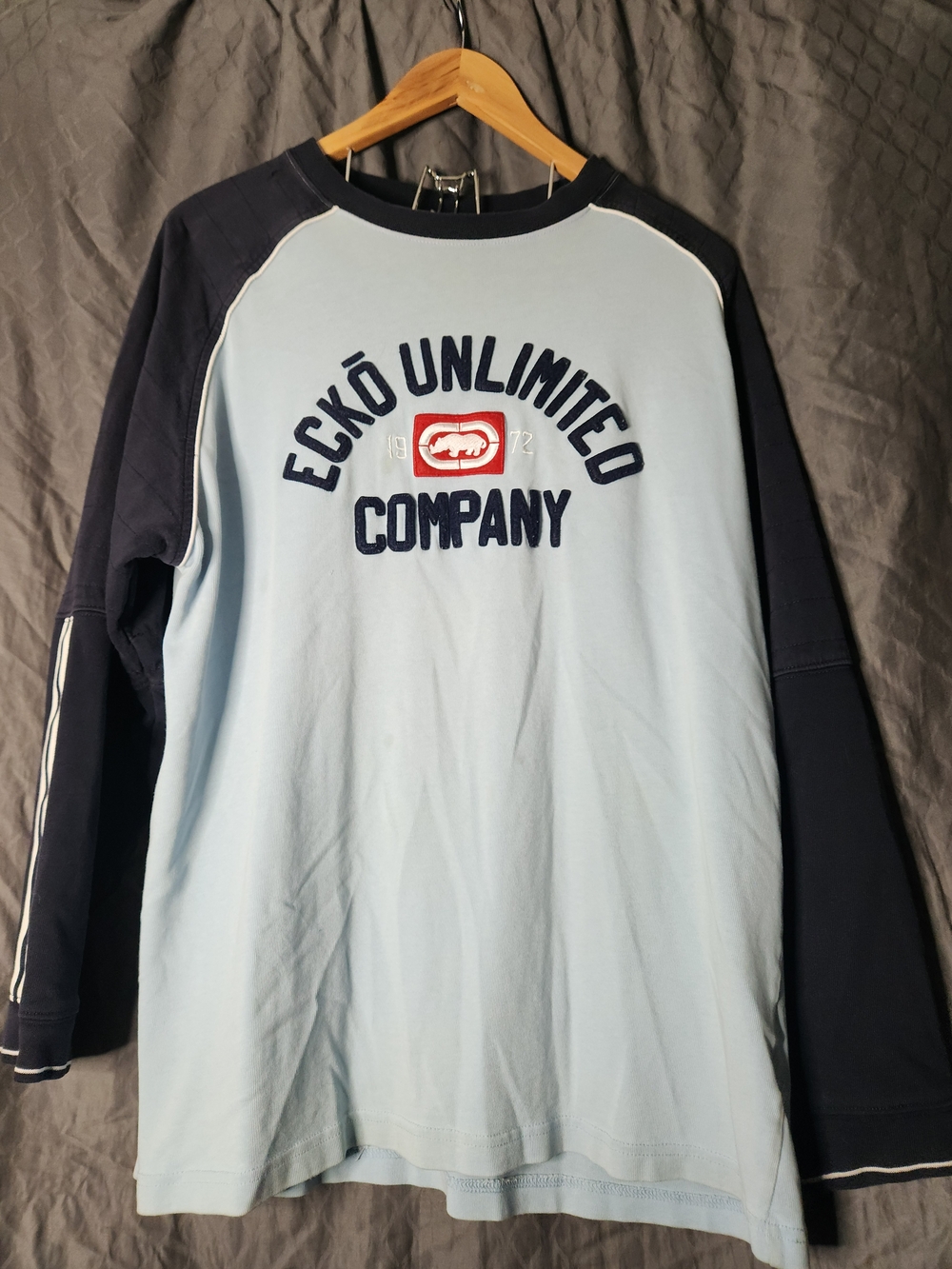 Ecko Unlimited Light Blue & Navy Raglan Long Sleeve Tee